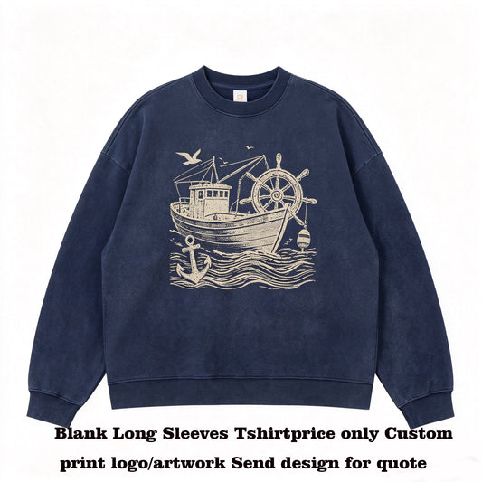 100% Cotton Blanc Men's Retro Snowflake BOXY Loose Sleeve Long Sleeved T Shirt Loose Fitting Cotton Casual Brand American Style