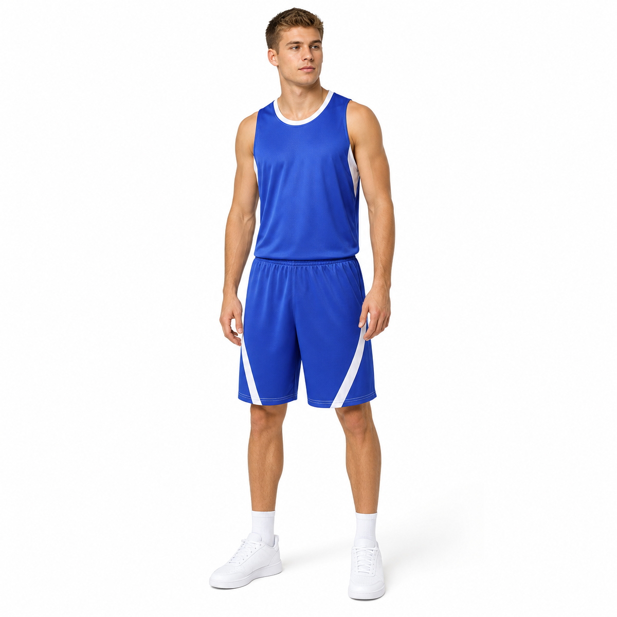 Summer 5 Color Men's and Women's 100% Polyester Fiber Round Neck Basketball Uniform Set Vertical Stripe Cotton Plain Fabric