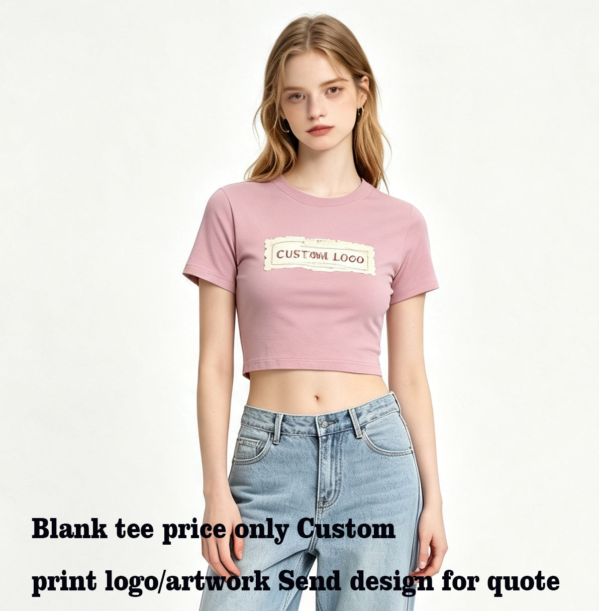 Summer Version Customized 100 CottonShort Sleeve Shirt with Exposed Shoulders and Bare Midriff Featuring a Water Wash Finish