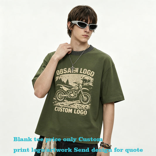 Customized Summer Version 305g Heavyweight 100 Cotton Knitted Patchwork Contrasting Color Collar BOXY Style Pure Cotton T Shirt