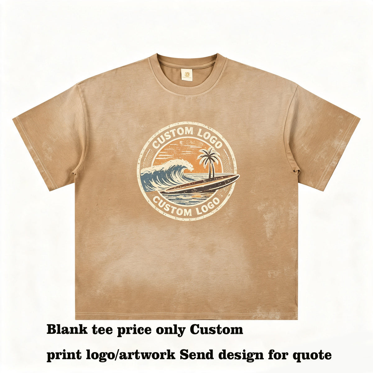 T Shirt Printing Custom 100% Cotton Round Neck Dropped Shoulder Faded Denim Wash Vintage Distressed T Shirt Vintage Design