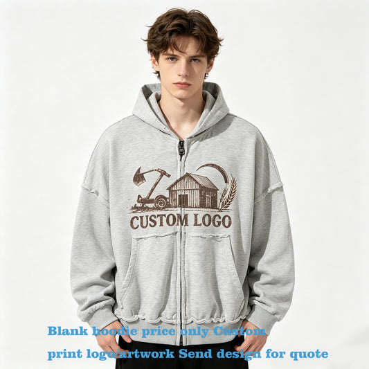 Customize Your Own Exclusive Design Plain Oversized Zipper Hoodies Unisex 100% Cotton Loose Fitting Zipper Hoodie winter style