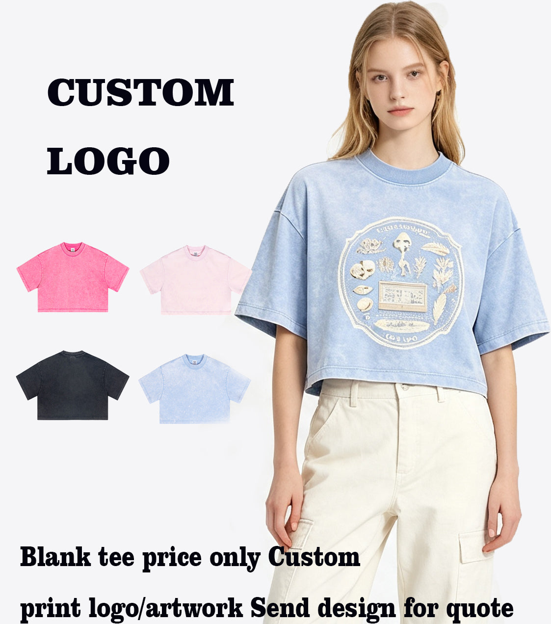 Personalized Design t Shirt Printing Custom Washing Process Short Crop Top with Exposed Neckline T Shirt Free Sample t Shirt