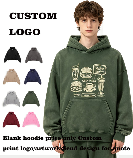 Fashion High Quality Men's Hoodies Boxy Style Padded Fleece Pullover with Frayed and Distressed Hooded Sweater Design Winter