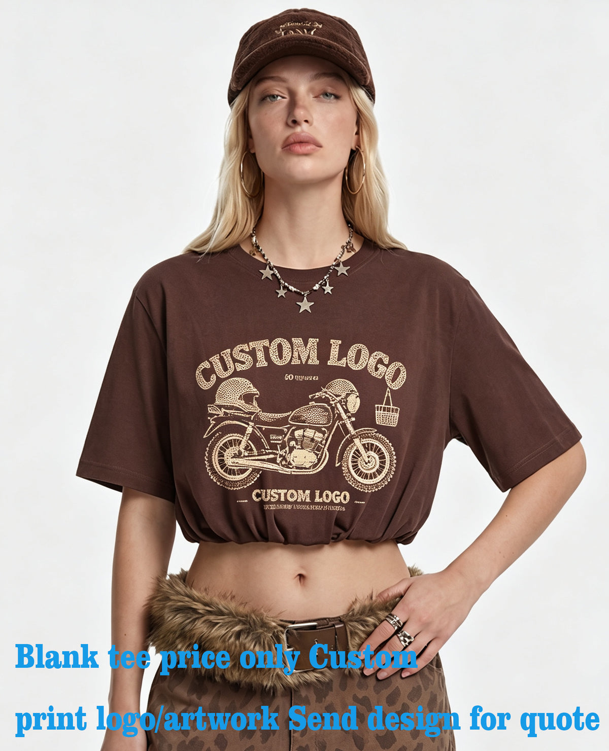 Customized Summer Version Double Layered Silhouette Short Sleeved Puff Sleeved Low Cut Top for Women T-shirt From a Trendy Brand
