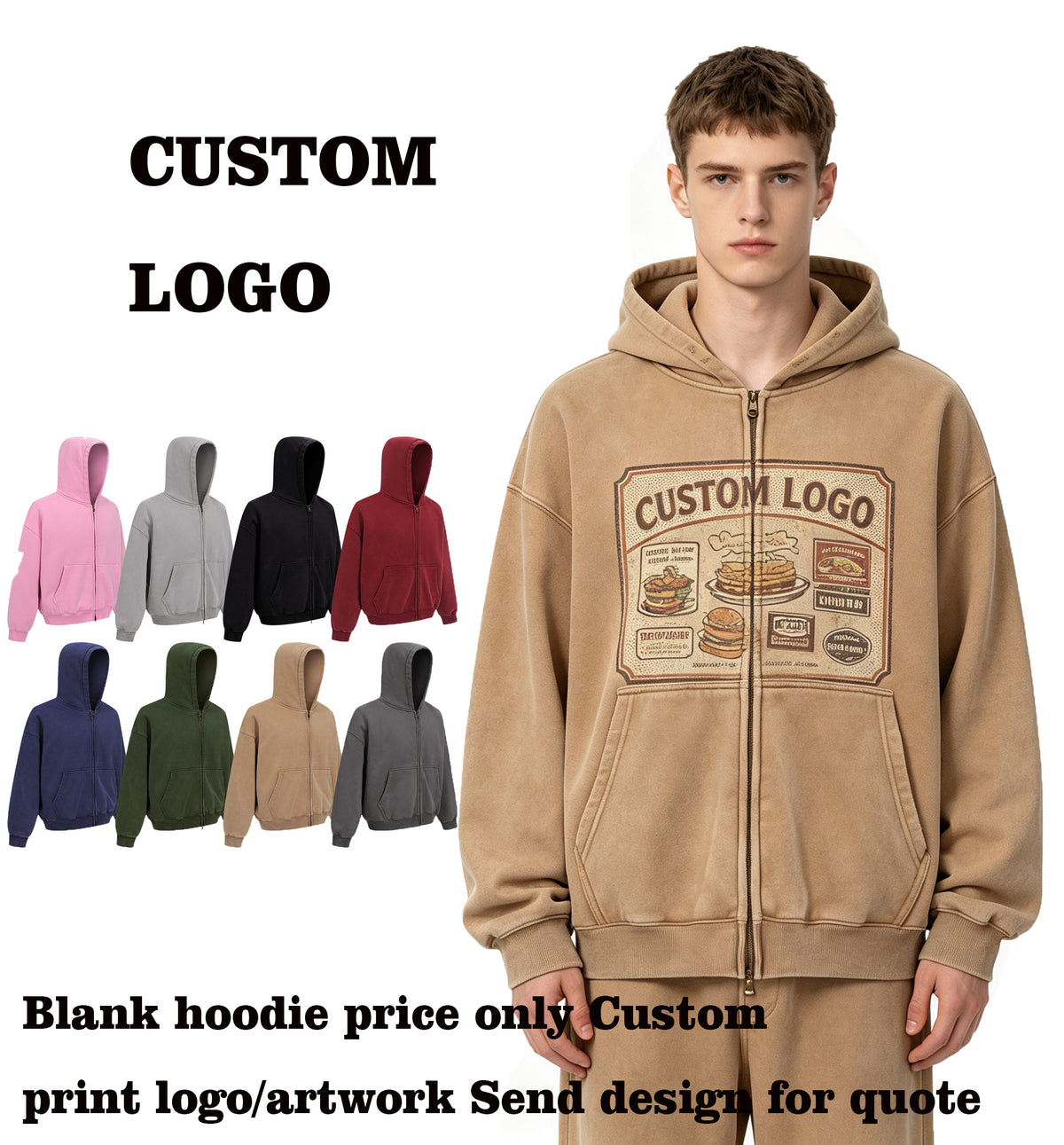 2026 Basic Fall Fall and Winter Style Short Sleeved BOXY Style Zipper Coat Washed and Wax Dyed Hoodies Men Hoodies High Quality