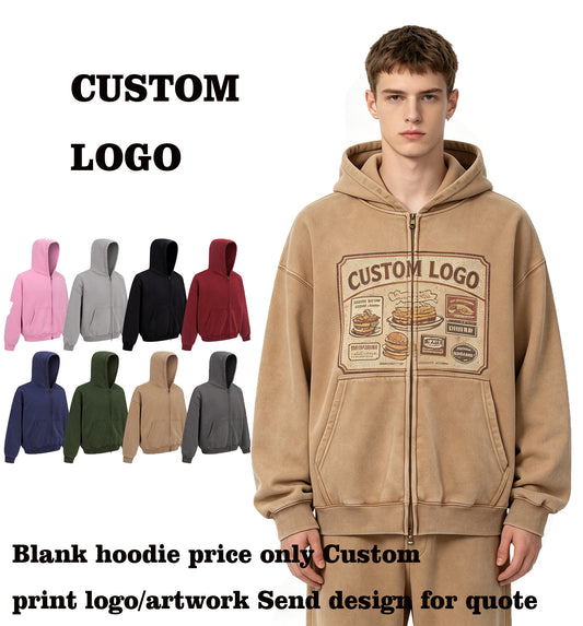 2026 Basic Fall Fall and Winter Style Short Sleeved BOXY Style Zipper Coat Washed and Wax Dyed Hoodies Men Hoodies High Quality
