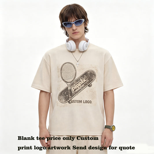 American Style Short Sleve Heavyweight Waffle Round Neck Slit Tshirt Men Tshirts High Quality T-shirt From a Trendy Brand