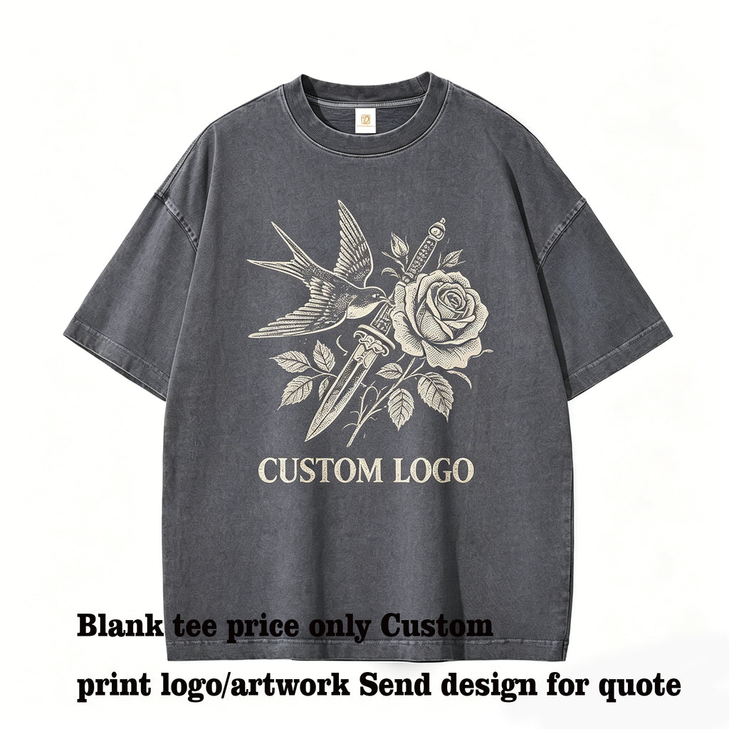 Tshirt Manufacturer Retro Washed and Distressed Men's T-shirt You Can Customize Your Favorite Pattern Tshirt 100 Cotton Blanc