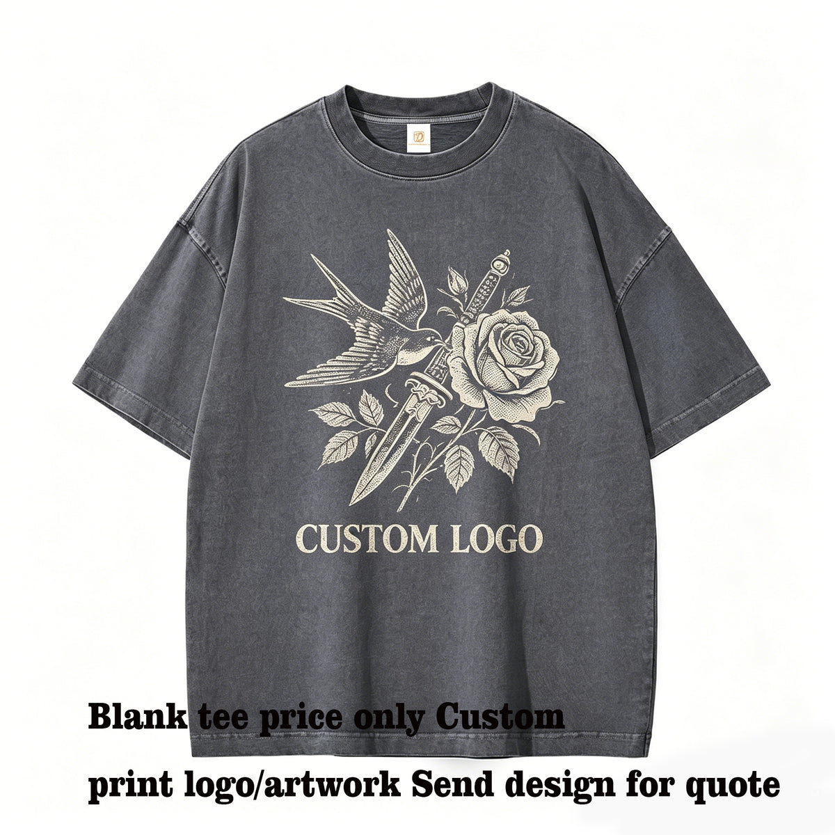 Tshirt Manufacturer Retro Washed and Distressed Men's T-shirt You Can Customize Your Favorite Pattern Tshirt 100 Cotton Blanc