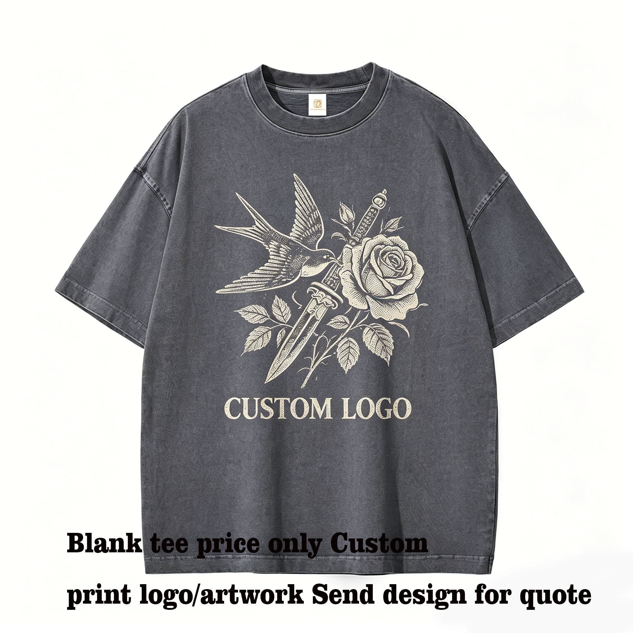Tshirt Manufacturer Retro Washed and Distressed Men's T-shirt You Can Customize Your Favorite Pattern Tshirt 100 Cotton Blanc