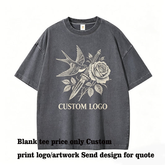 Tshirt Manufacturer Retro Washed and Distressed Men's T-shirt You Can Customize Your Favorite Pattern Tshirt 100 Cotton Blanc