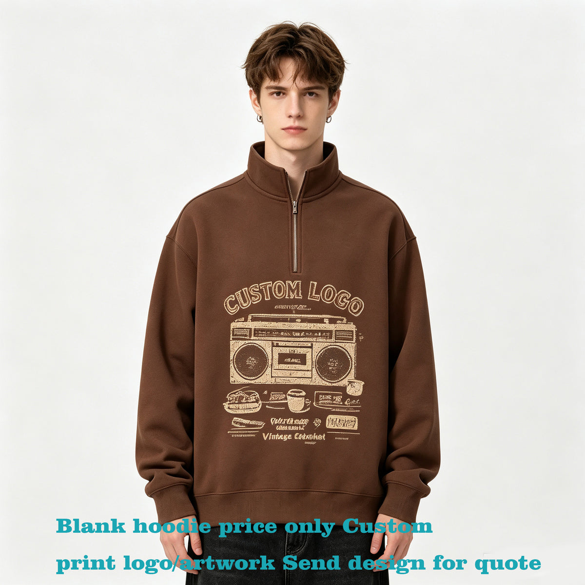 Fashion Half Zip Men's High Neck Pullover Hoodie for Spring and Autumn Hoodies 100 Cotton Blanc Hoodies From a Trendy Brand