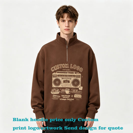 Fashion Half Zip Men's High Neck Pullover Hoodie for Spring and Autumn Hoodies 100 Cotton Blanc Hoodies From a Trendy Brand