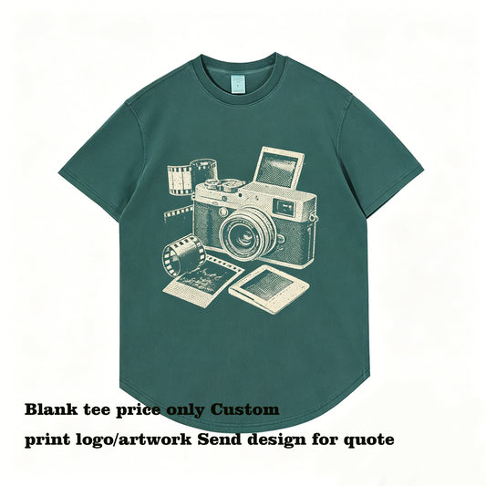 Customized t Shirts 8-color Hem Curved Dyeing Distressed Washed T-shirt American Vintage Style Fashion Simples 100% Cotton
