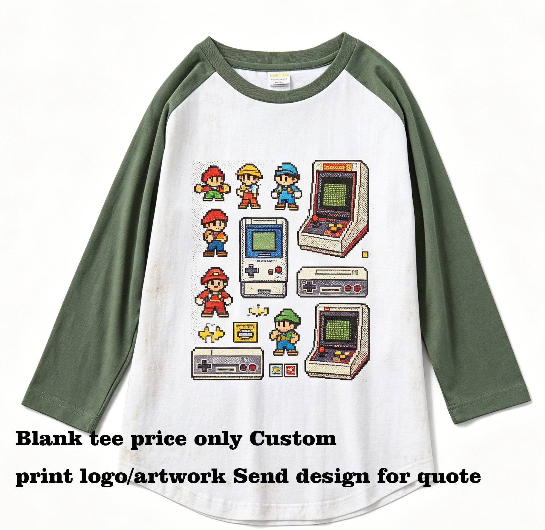 Wholesale Customized Blanks Tshirts  Six Color Shoulder Placed Three Quarter Sleeve Striped T Shirt American Vintage Style