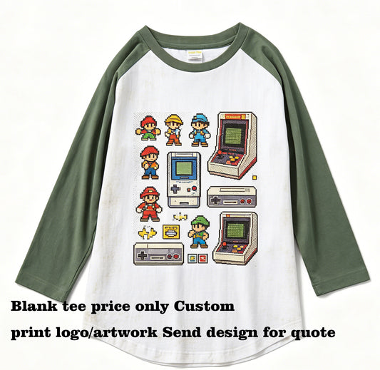 Wholesale Customized Blanks Tshirts  Six Color Shoulder Placed Three Quarter Sleeve Striped T Shirt American Vintage Style