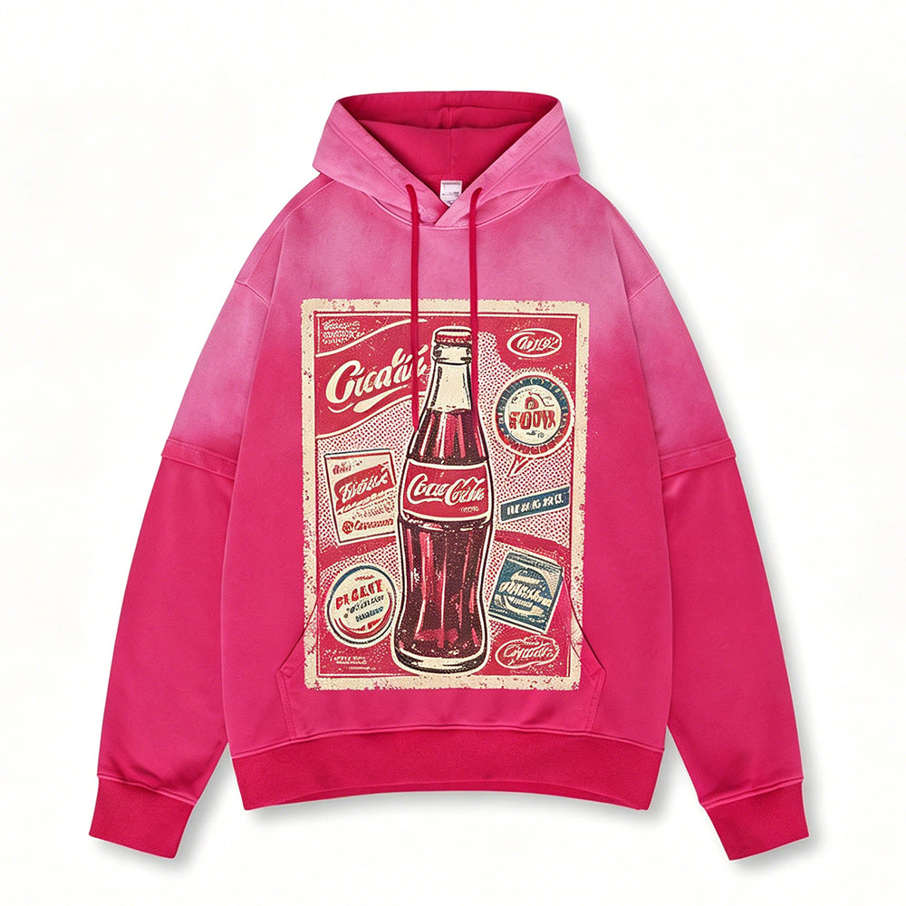 Oversized French Style Loop Water Washed Gradient Faux Two Piece Hooded Sweatshirt Oversized High Quality 100% Cotton Design