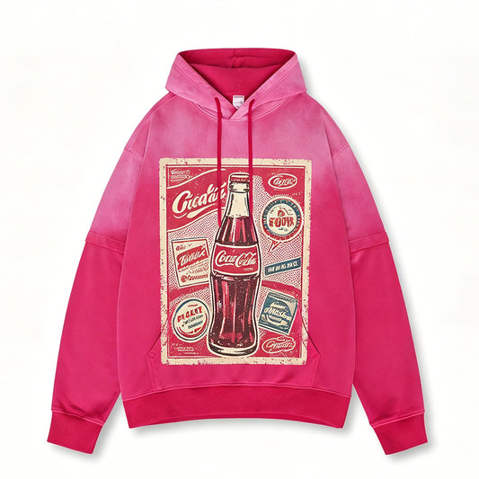 Oversized French Style Loop Water Washed Gradient Faux Two Piece Hooded Sweatshirt Oversized High Quality 100% Cotton Design