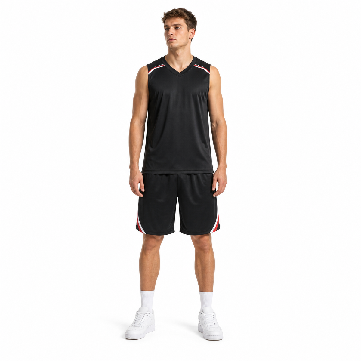 6 Color Men's polyester Round Neck Basketball Uniform Set with Small Raised Pattern Fabric Fashion Suit Outdoor Sports Summer