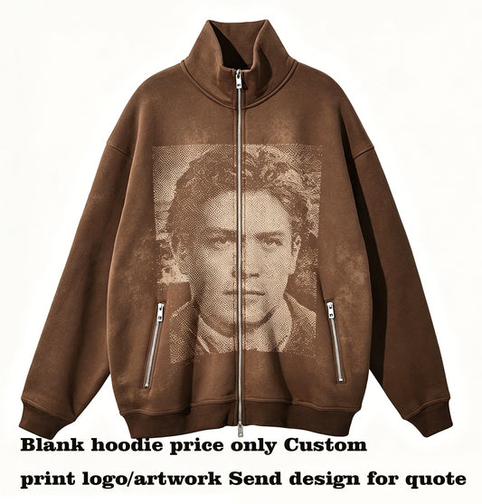 Manufacturer Hoodies Five Color Metal Double-headed Zipper Stand-up Collar Hoodie Oversized Personalized Vintage Design Autumn
