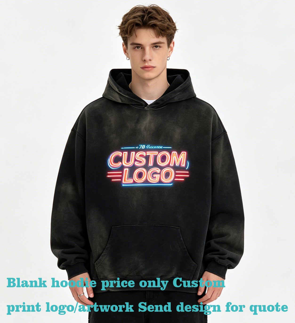 Available 6 Color Oversized Fuzzy Brush Hair Vintage Spray Horse Mane Washed Water Hoodless Hooded Sweatshirts 100 Cotton Blanc