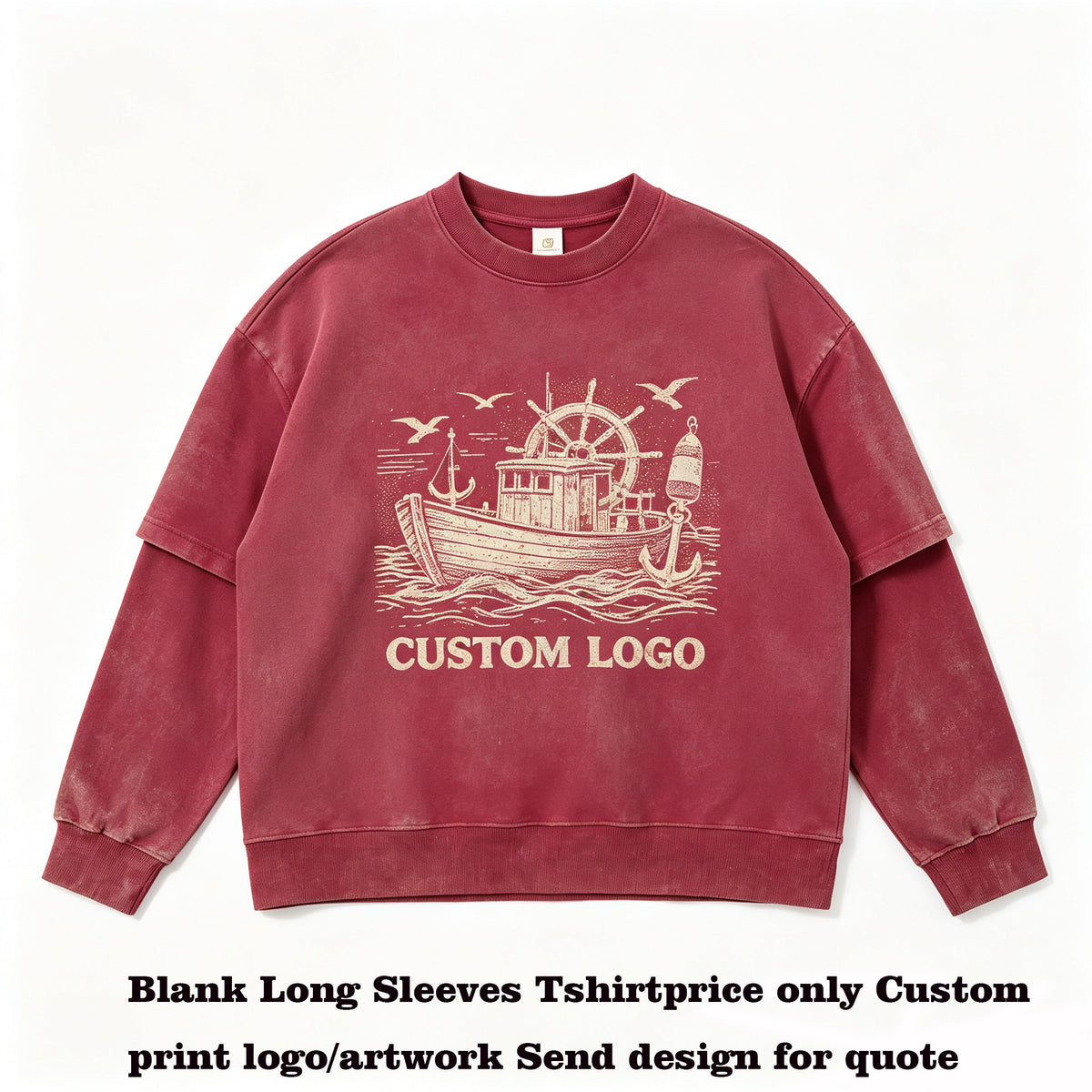 Oem Custom logo Retro Style Snowflake BOXY Loose Fake Two Piece Long Sleeved T Shirt Men Long Sleeves Tshirt High Quality