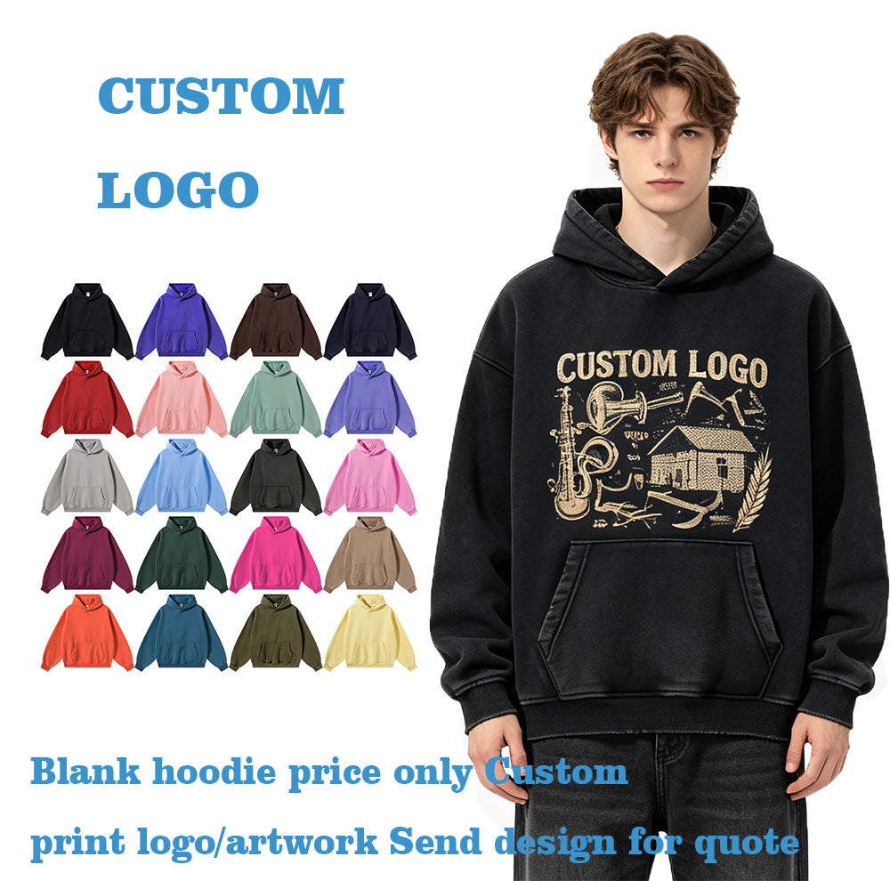 Retro Style Sweatshirt with Frosted Water Wash Finish Distressed Edges Plush Lining and a Hooded Design Fall and Winter Style