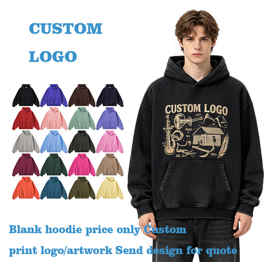 Retro Style Sweatshirt with Frosted Water Wash Finish Distressed Edges Plush Lining and a Hooded Design Fall and Winter Style