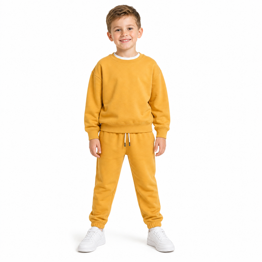 Customized 10 Color Fluffy High Quality Children's Solid Color Round Neck Long Sleeve Pullover Set for extra Large Size suit