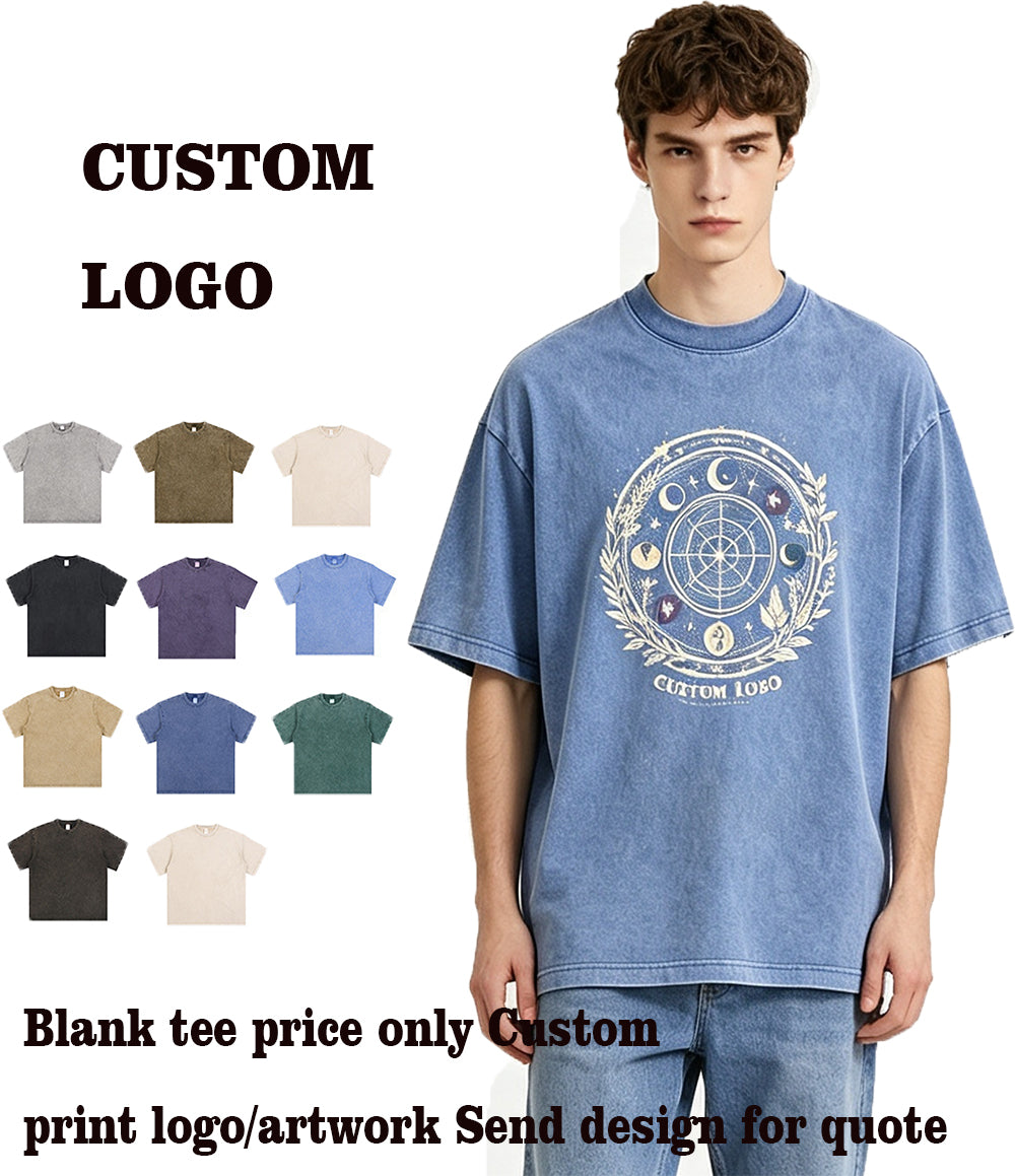 Customized t Shirts Wax Printed Frosted Snowflake Distressed and Washed T-shirt Plain Oversized Streetwear T-shirt High Quality