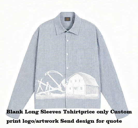 Oem Customize Your Own Exclusive Design Fine Check Square-cut Short Sleeved Casual Long Sleeved T Shirt for Men Check Shirt