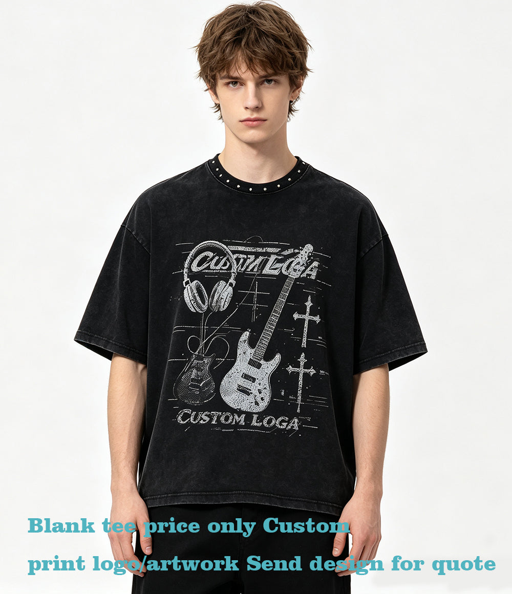 Tshirt Manufacturer Wholesale 100% Cotton Boxyfit Studded Round Neck Short Sleeved Men's Crop Tee with Bare Chest Design Tshirt