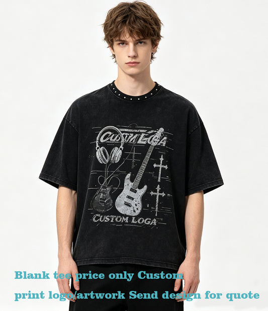 Tshirt Manufacturer Wholesale 100% Cotton Boxyfit Studded Round Neck Short Sleeved Men's Crop Tee with Bare Chest Design Tshirt