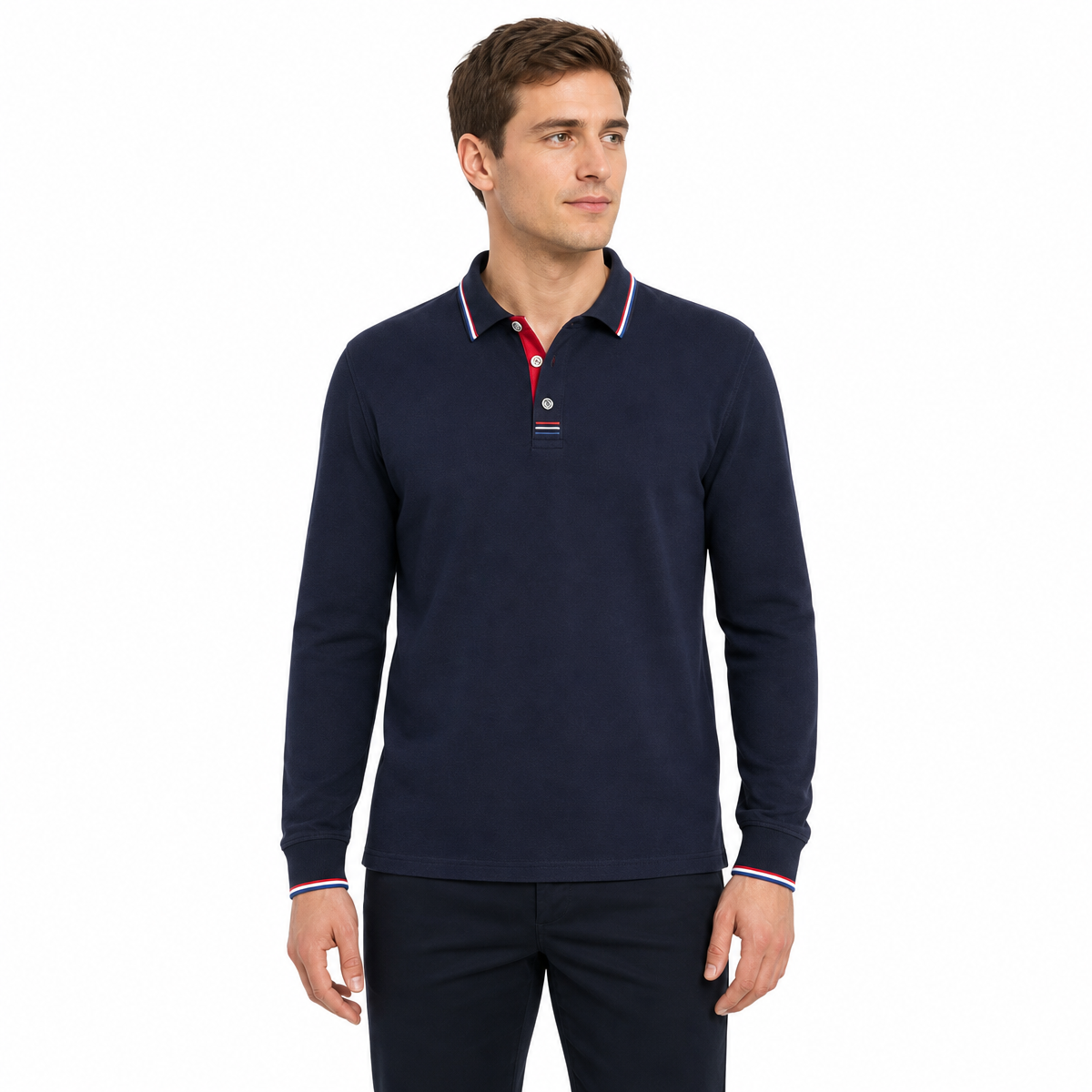 Spring and Autumn Collection 6 Color 38 Yarn Multi Color Long Sleeved Polo Shirt High Quality Simples Style Polo Shirt Design