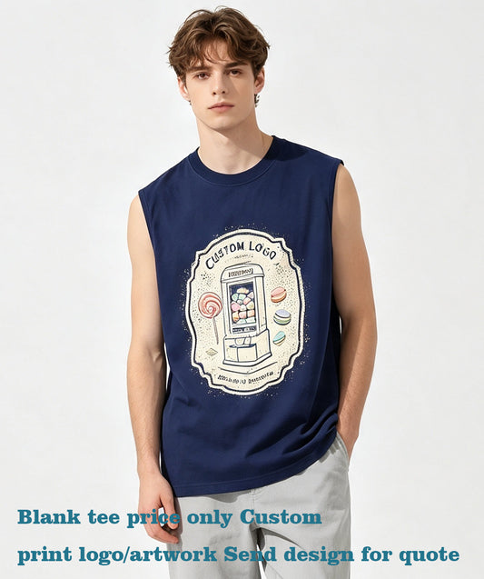 Custom Round Neck t Shirt for Men in Summer Men's Sleeveless t Shirt 5 Colors Pure Cotton Can Design Patterns for You for Free