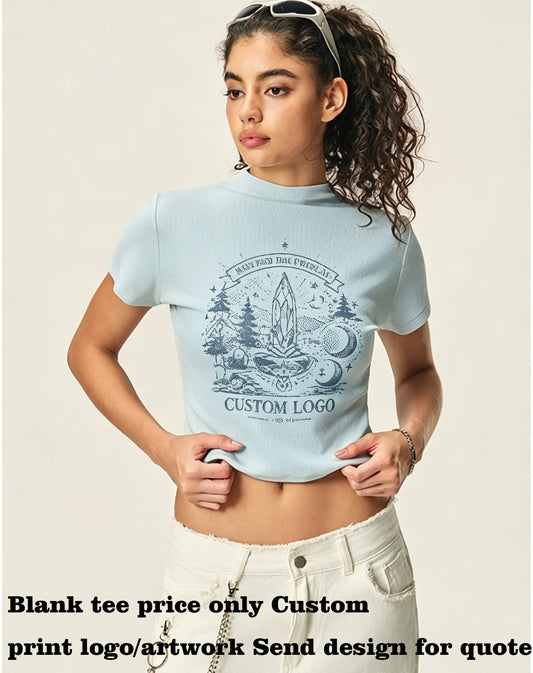 Oem Summer Version Small High Neck Elastic t Shirt for Women 260g Hot Girl Short Sleeved Base Layer t Shirt American Style