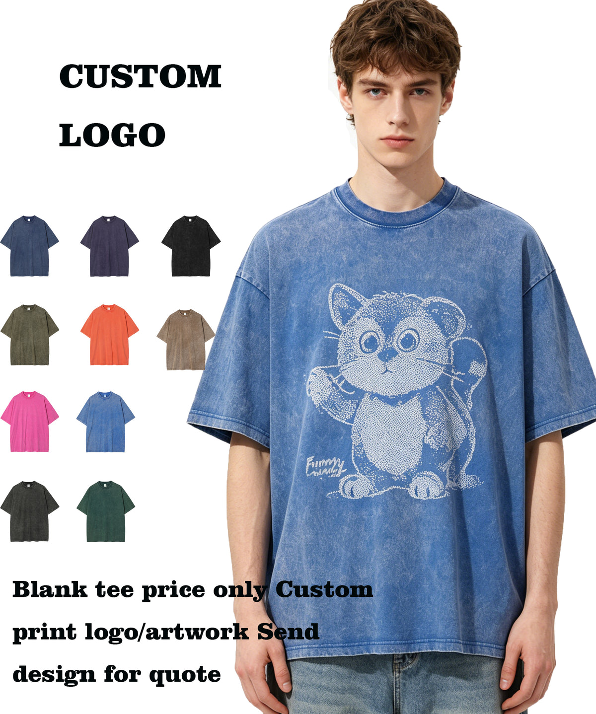 Wholesale Summer 10 Color Stir Fried Snowflake Wash Waxed Dyed Distressed Solid Short Sleeve 100% Cotton High Quality Tshirt