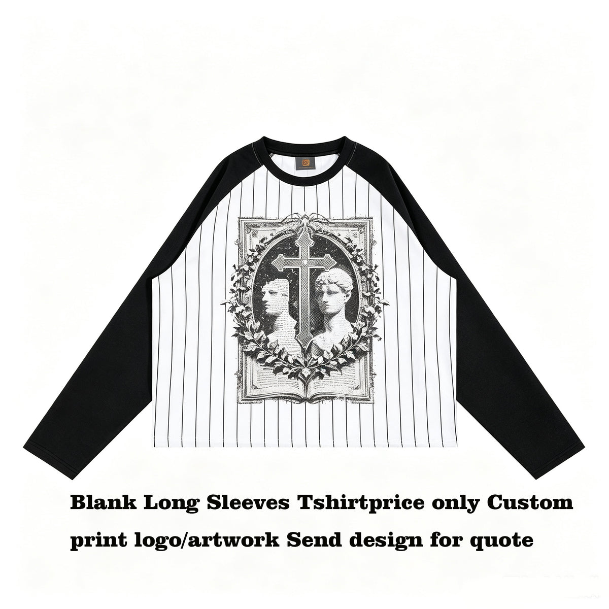American Style Square Cut Short Sleeved Placket Baseball Long Sleeved T Shirt for Men with Striped Lining Summer Version