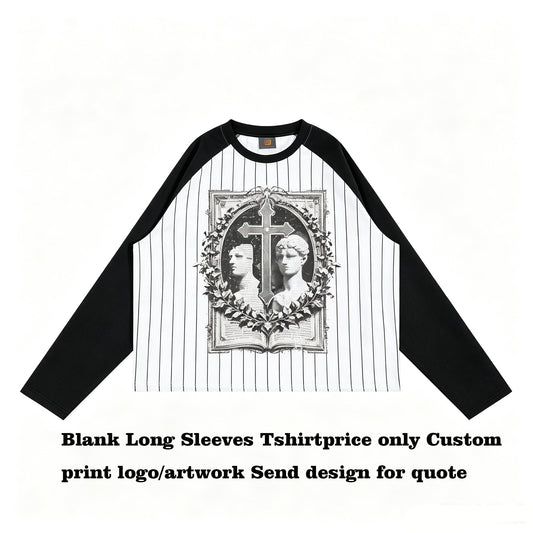 American Style Square Cut Short Sleeved Placket Baseball Long Sleeved T Shirt for Men with Striped Lining Summer Version