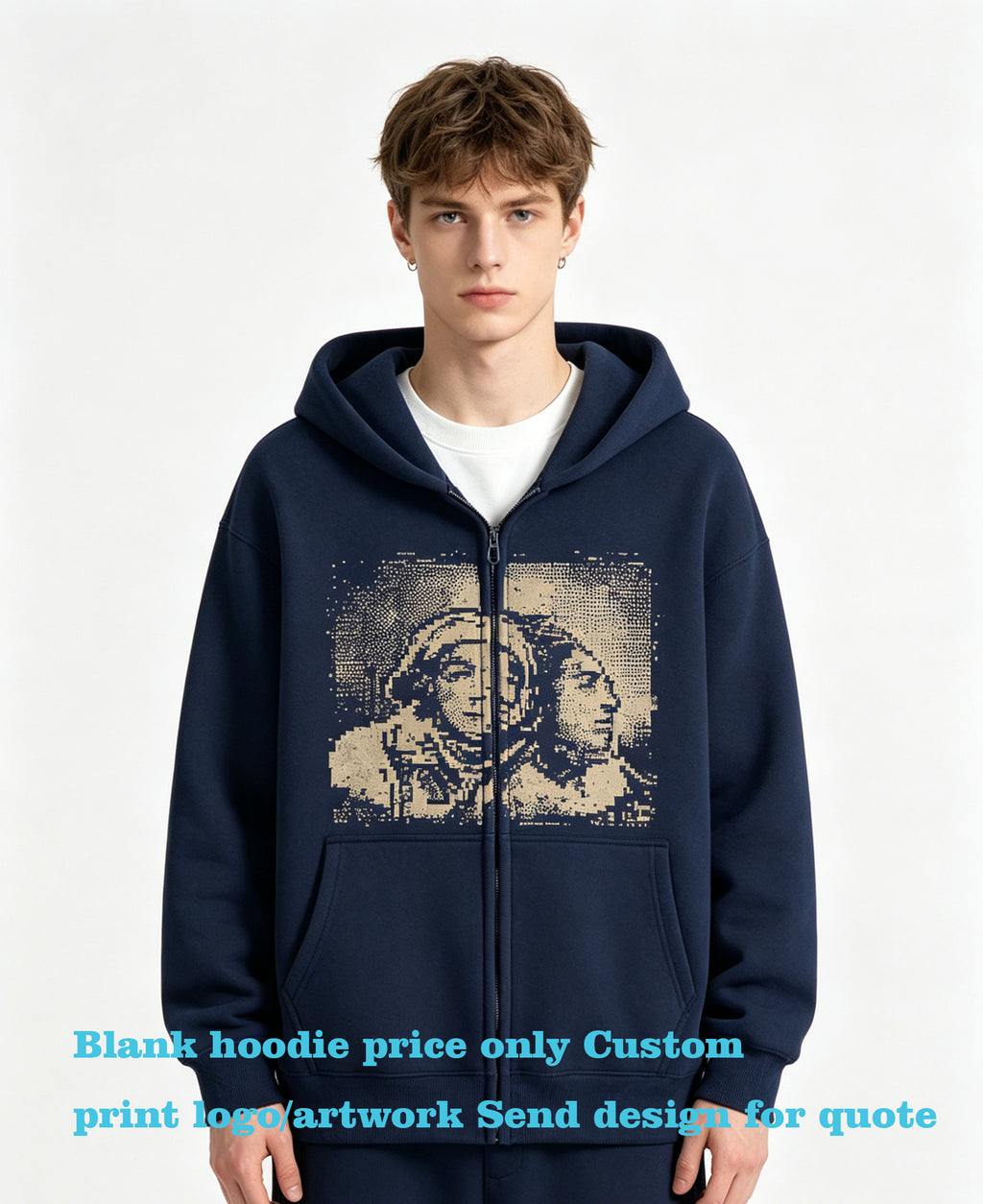 Custom 500 Grams Heavyweight Zipper up Hooded Sweatshirt Casual Fashion Style Pullover Hoodie Plus Size Streetwear Plain in Bulk