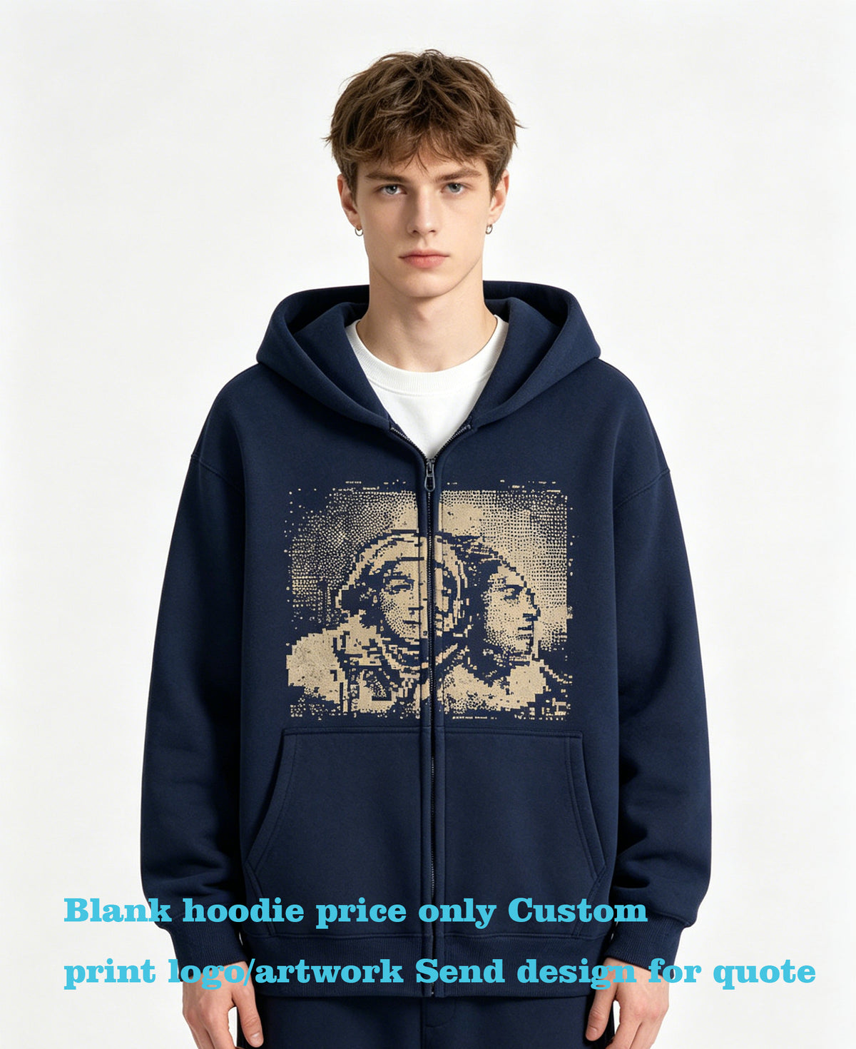 Custom 500 Grams Heavyweight Zipper up Hooded Sweatshirt Casual Fashion Style Pullover Hoodie Plus Size Streetwear Plain in Bulk