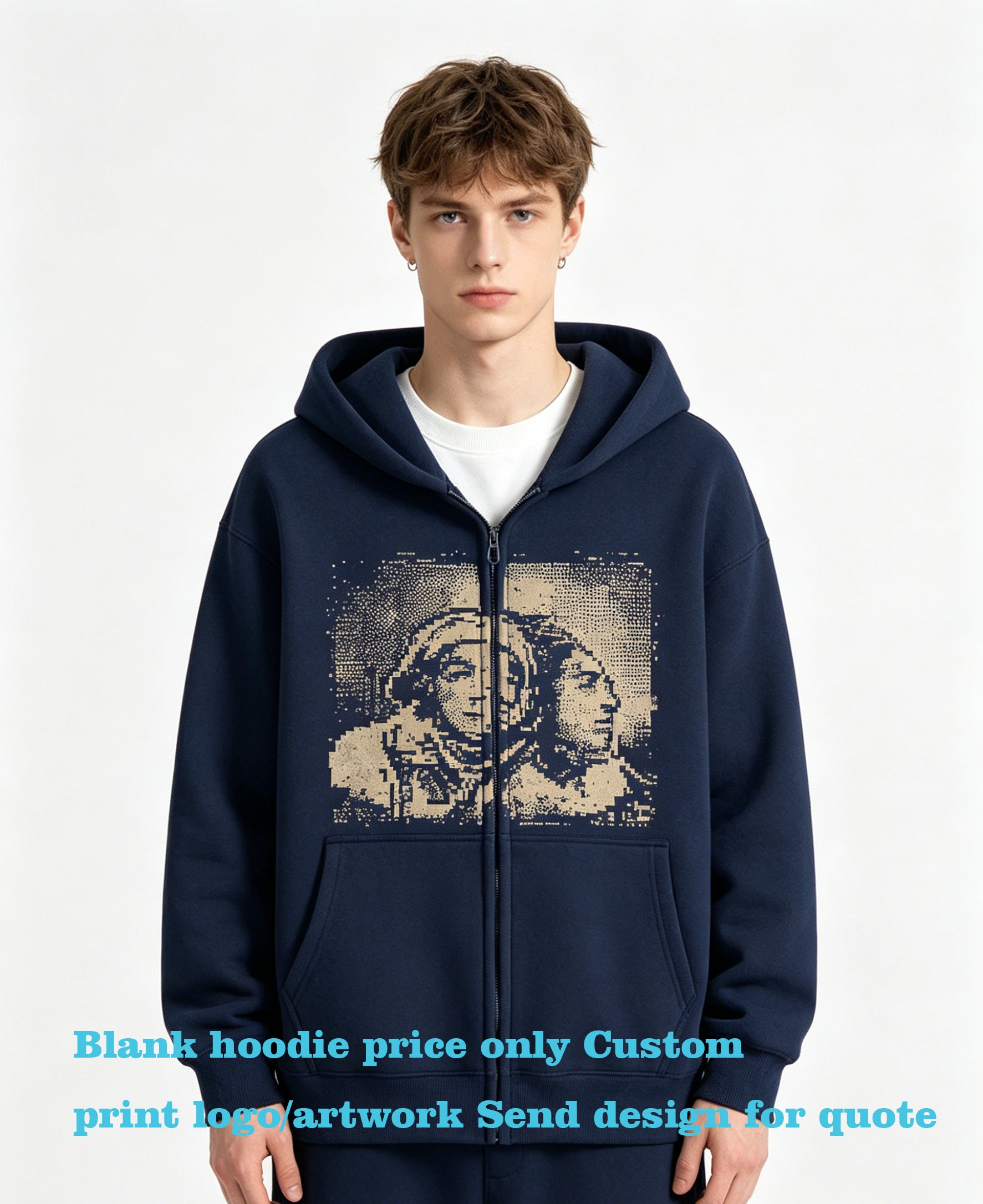 Custom 500 Grams Heavyweight Zipper up Hooded Sweatshirt Casual Fashion Style Pullover Hoodie Plus Size Streetwear Plain in Bulk