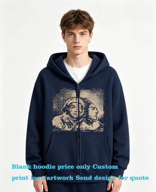 Custom 500 Grams Heavyweight Zipper up Hooded Sweatshirt Casual Fashion Style Pullover Hoodie Plus Size Streetwear Plain in Bulk