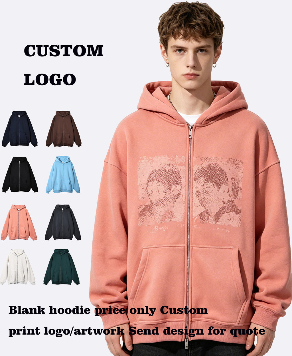Oem Customized Wholesale 8 Color un Capped Rope Double Headed Zipper Sweatshirt Oversized Cropped Men Hoodies High Quality