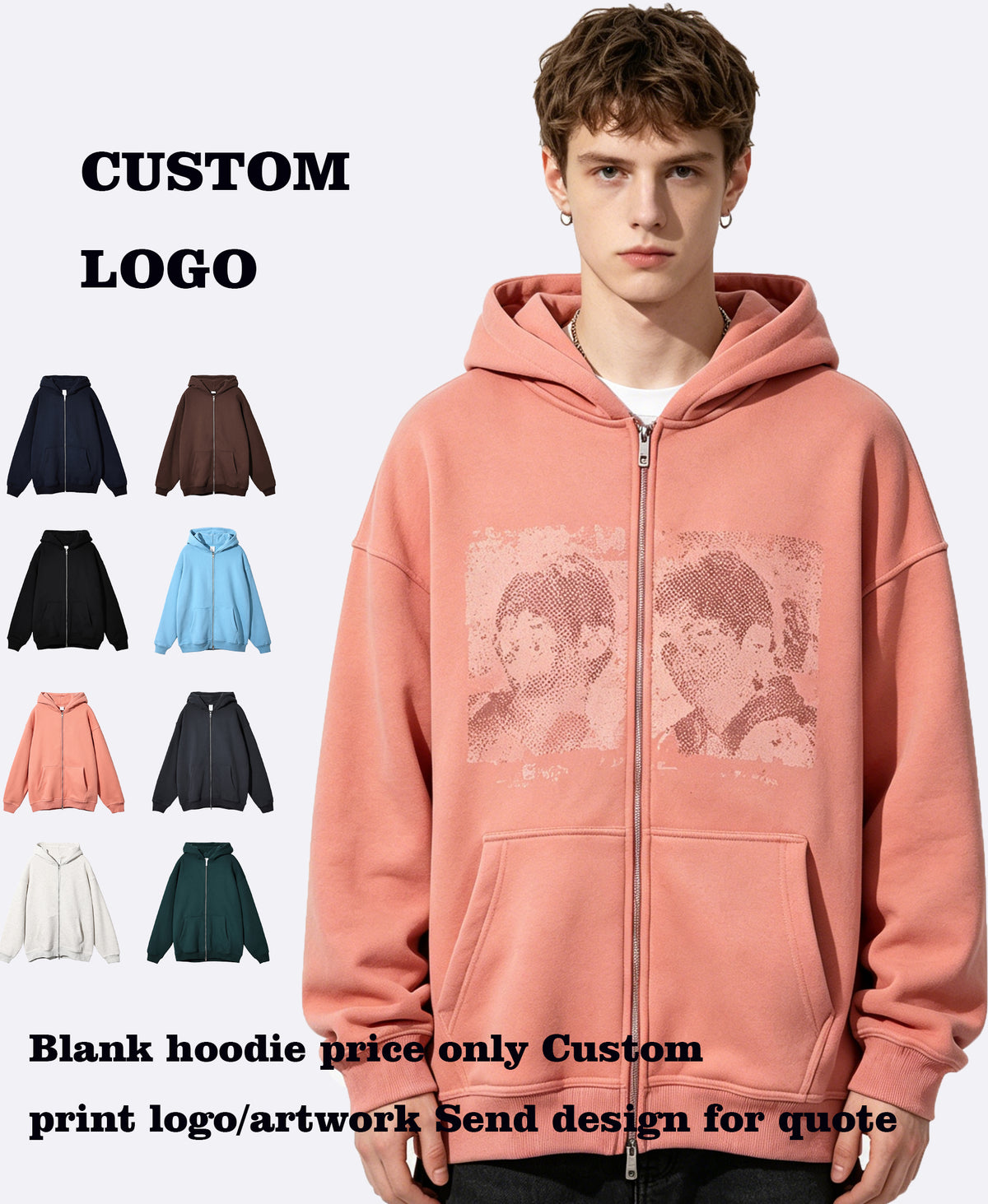 Oem Customized Wholesale 8 Color un Capped Rope Double Headed Zipper Sweatshirt Oversized Cropped Men Hoodies High Quality