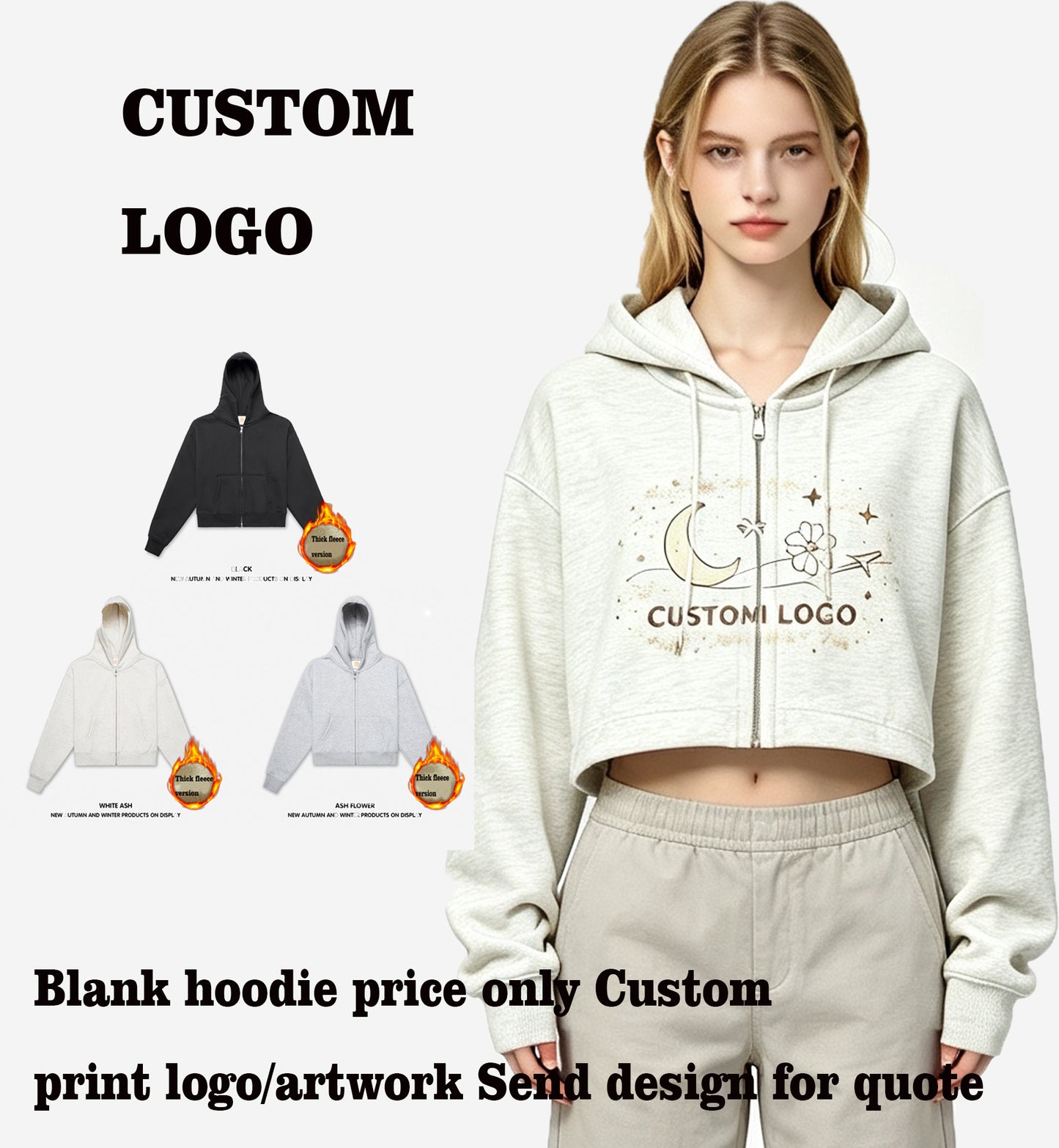 Fashion Women's Hoodies Heavyweight Free Sample Hoodie Short Sleeved Zip up Fleece Pullover for Women Hoodies High Quality