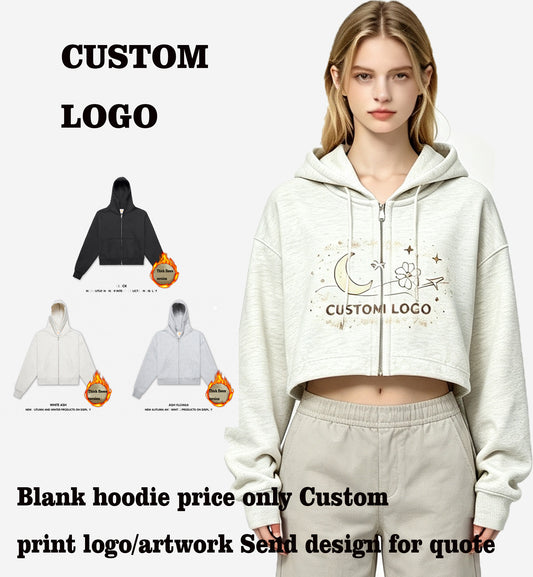 Fashion Women's Hoodies Heavyweight Free Sample Hoodie Short Sleeved Zip up Fleece Pullover for Women Hoodies High Quality