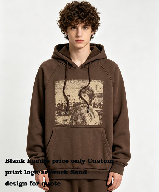Relaxed-fit Polyester Hooded Sweatshirt with Dropped Shoulder Design Pullover Hoodie Streetwear American Style Winter Fashion
