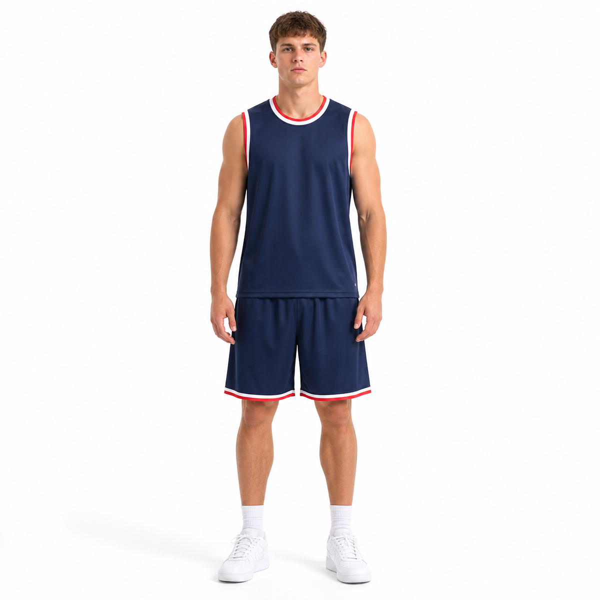 Customized 5 Color Men's and Women's 100% Polyester Fiber Round Neck Basketball Uniform Set Basketball Jacquard Fabric Suit
